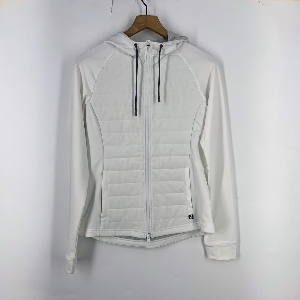 Swannies Womens White Hybrid Quilted Full Zip Hoodie Performance Golf Jacket S